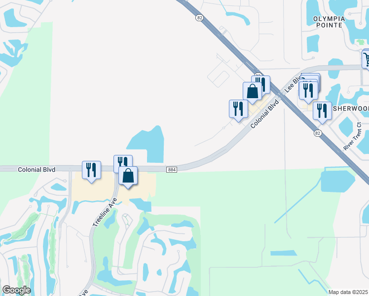 map of restaurants, bars, coffee shops, grocery stores, and more near 10881 Colonial Boulevard in Fort Myers
