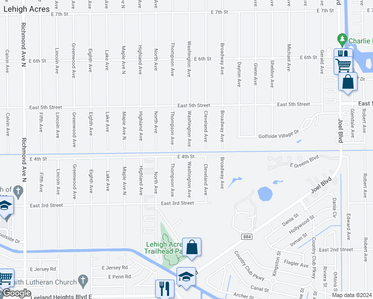 map of restaurants, bars, coffee shops, grocery stores, and more near 401 Washington Avenue in Lehigh Acres