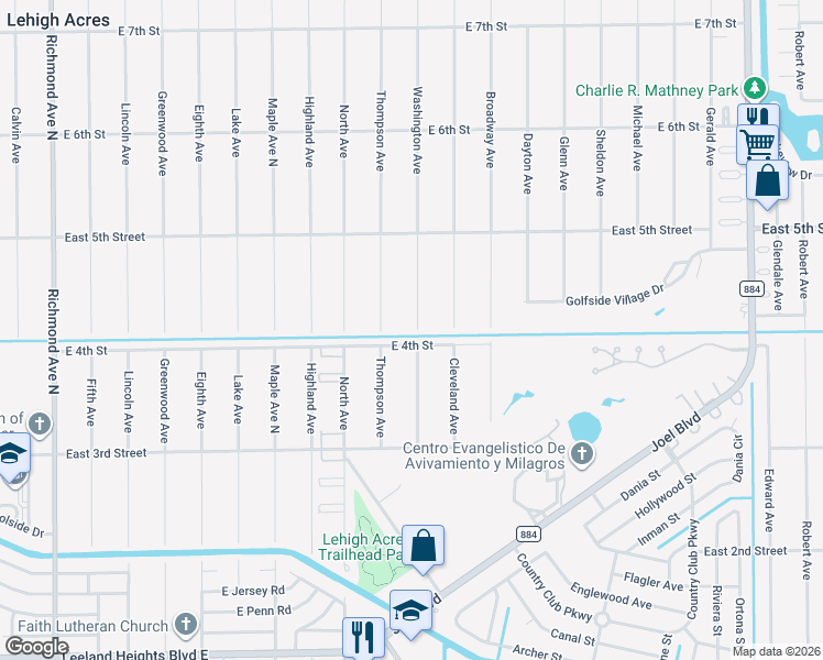 map of restaurants, bars, coffee shops, grocery stores, and more near 401 Washington Avenue in Lehigh Acres