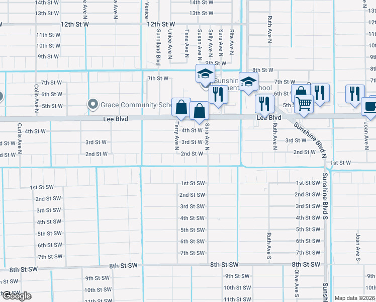 map of restaurants, bars, coffee shops, grocery stores, and more near 200 Terry Avenue North in Lehigh Acres