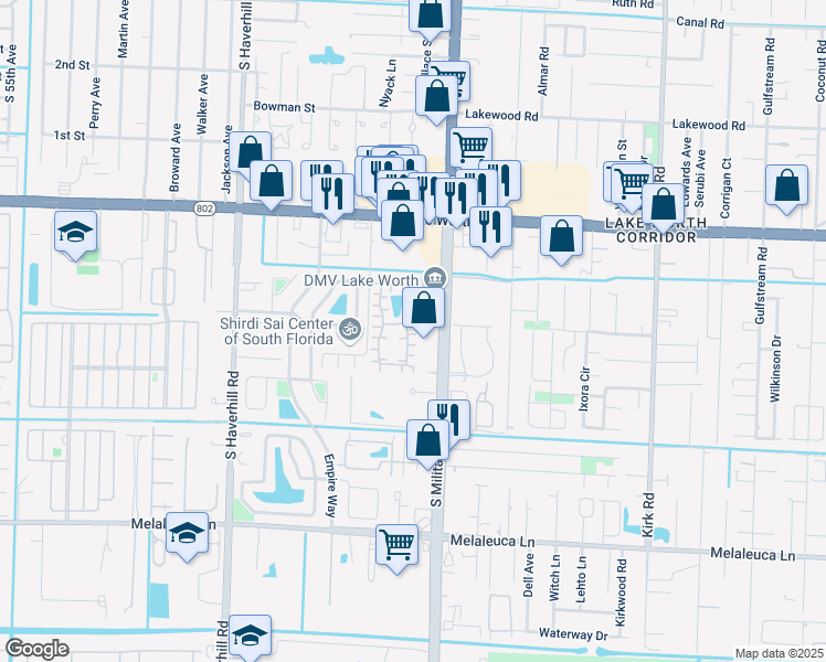 map of restaurants, bars, coffee shops, grocery stores, and more near 4326 Landar Drive in Lake Worth
