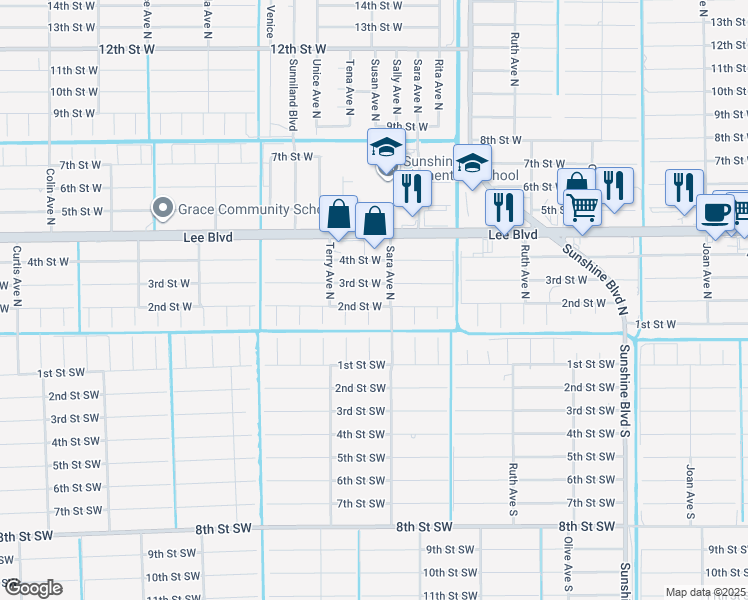 map of restaurants, bars, coffee shops, grocery stores, and more near 3504 2nd Street West in Lehigh Acres