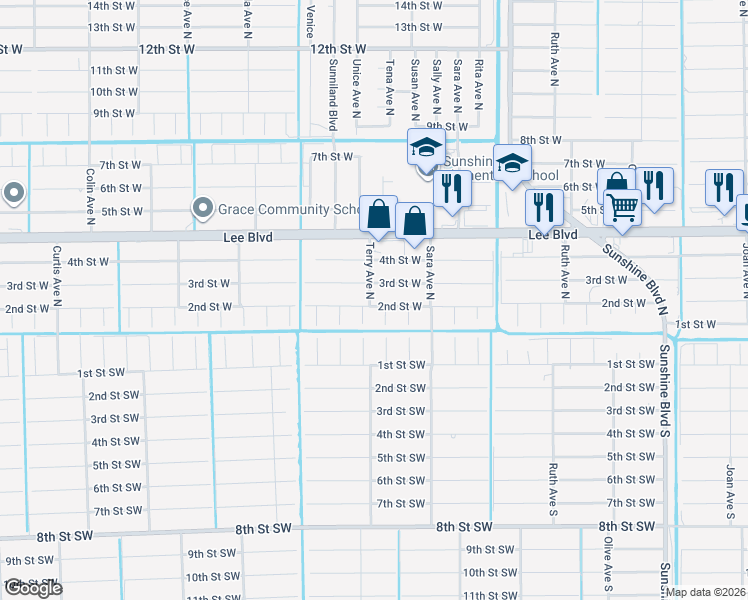 map of restaurants, bars, coffee shops, grocery stores, and more near 200 Terry Avenue North in Lehigh Acres