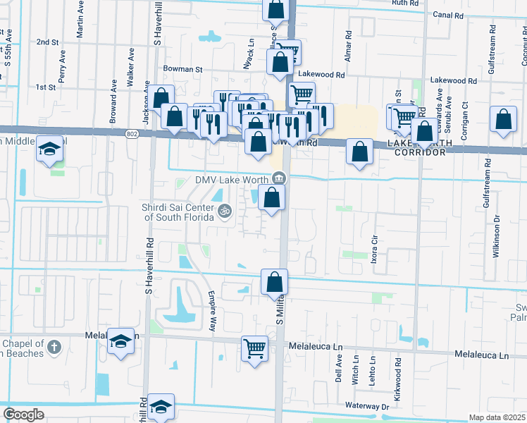 map of restaurants, bars, coffee shops, grocery stores, and more near 4326 Landar Drive in Lake Worth