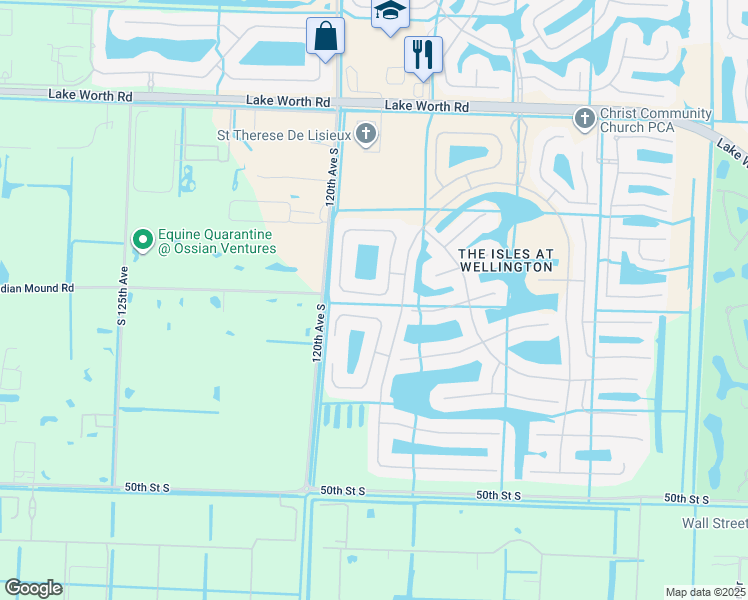 map of restaurants, bars, coffee shops, grocery stores, and more near 11889 Osprey Point Circle in Wellington