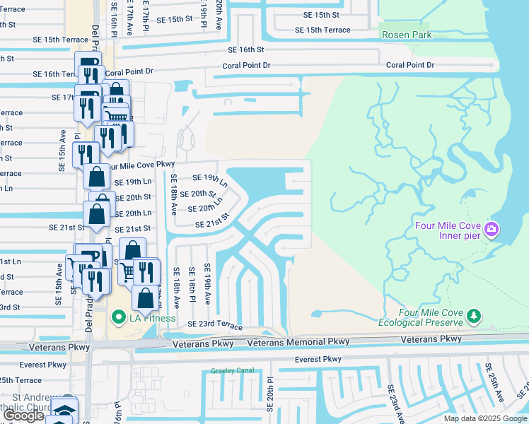 map of restaurants, bars, coffee shops, grocery stores, and more near 2032 Southeast 20th Lane in Cape Coral