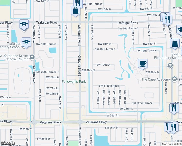 map of restaurants, bars, coffee shops, grocery stores, and more near 2010 Southwest 15th Avenue in Cape Coral
