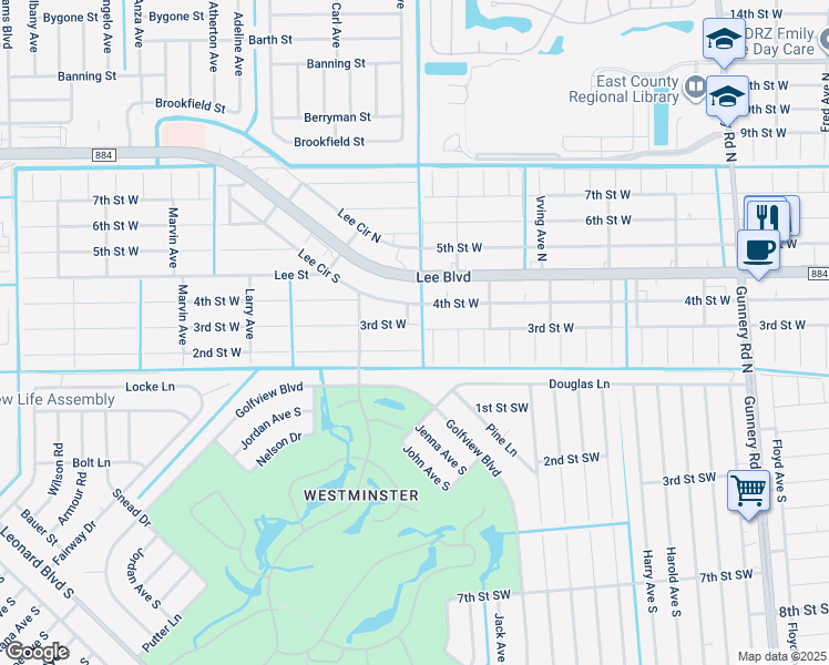 map of restaurants, bars, coffee shops, grocery stores, and more near 4900 2nd Street West in Lehigh Acres