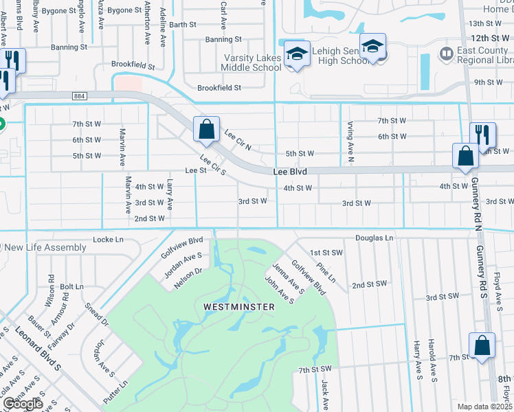map of restaurants, bars, coffee shops, grocery stores, and more near 4909 3rd Street West in Lehigh Acres