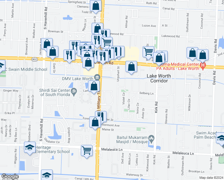 map of restaurants, bars, coffee shops, grocery stores, and more near 4345 Cotswold Hills Drive in Lake Worth