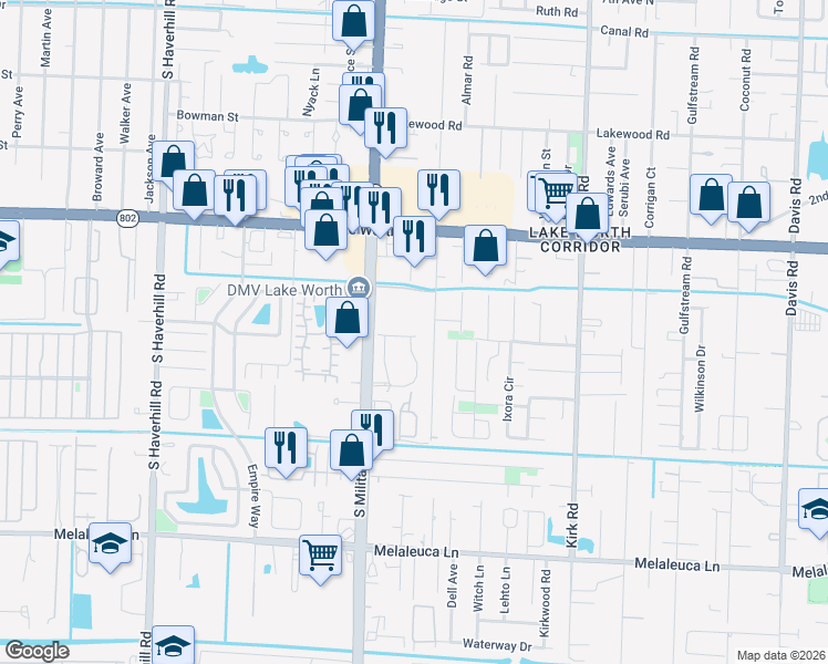 map of restaurants, bars, coffee shops, grocery stores, and more near 4268 Coventry Pointe Way in Lake Worth