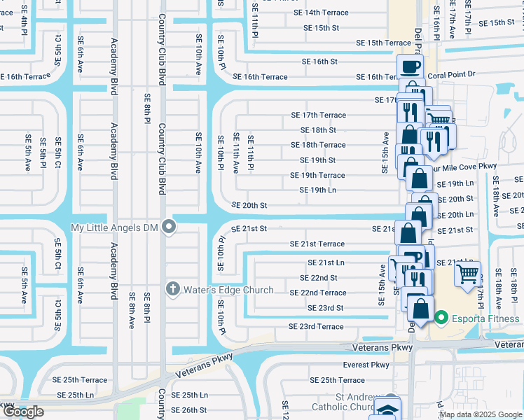 map of restaurants, bars, coffee shops, grocery stores, and more near 1106 Southeast 20th Street in Cape Coral