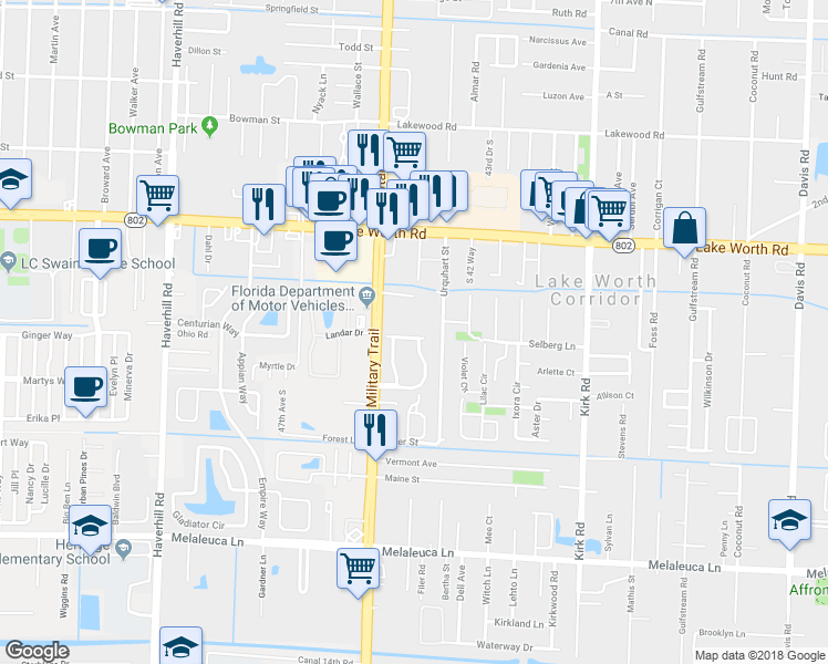 map of restaurants, bars, coffee shops, grocery stores, and more near 4268 Coventry Pointe Way in Lake Worth