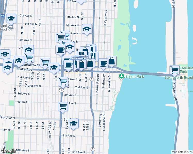 map of restaurants, bars, coffee shops, grocery stores, and more near 21 Ocean Breeze in Lake Worth