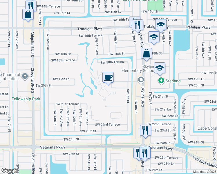 map of restaurants, bars, coffee shops, grocery stores, and more near 1940 Southwest 9th Court in Cape Coral