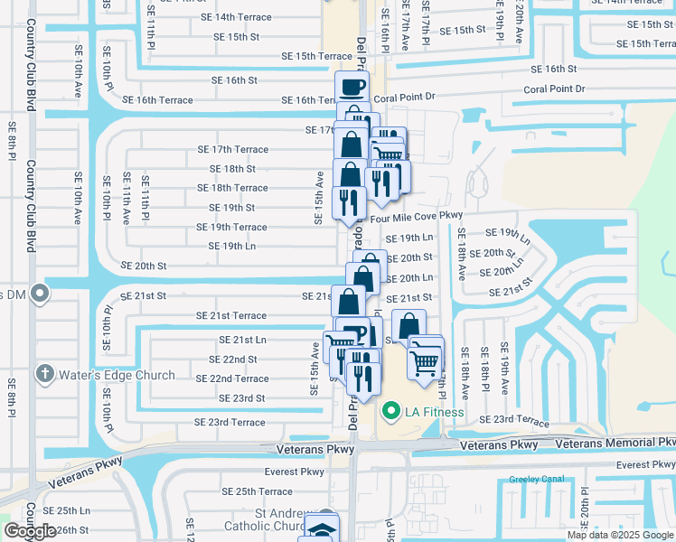 map of restaurants, bars, coffee shops, grocery stores, and more near 1516 Southeast 20th Street in Cape Coral