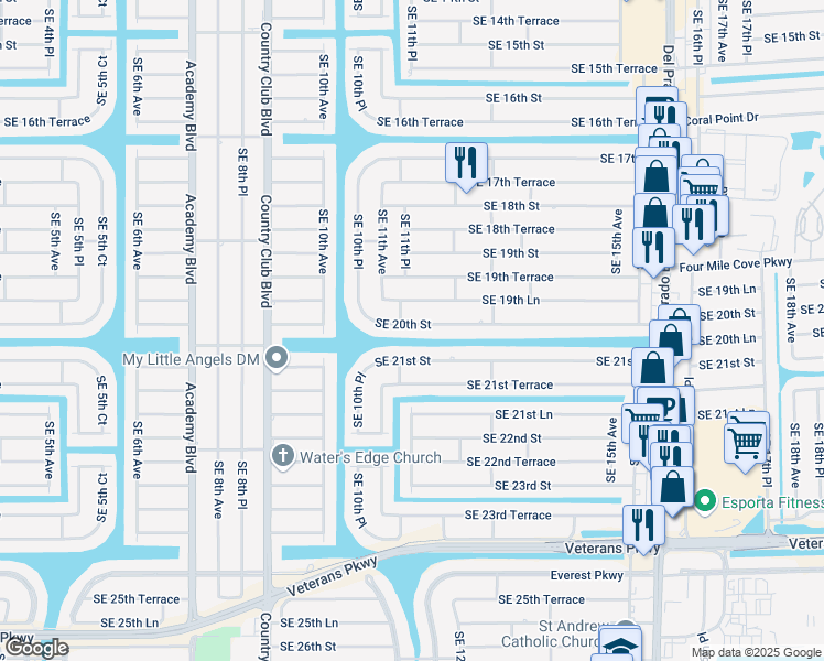 map of restaurants, bars, coffee shops, grocery stores, and more near 1106 Southeast 20th Street in Cape Coral