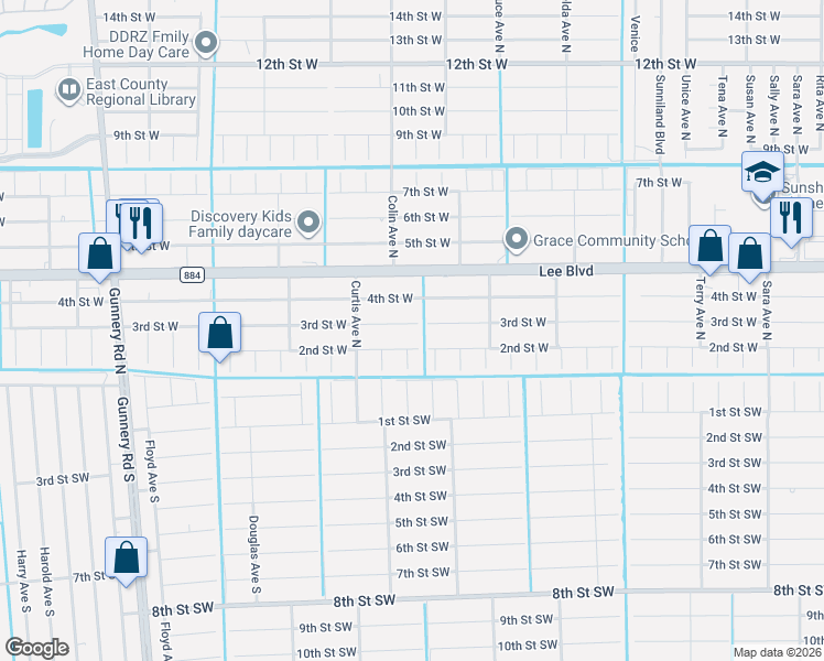 map of restaurants, bars, coffee shops, grocery stores, and more near 4004 2nd Street West in Lehigh Acres