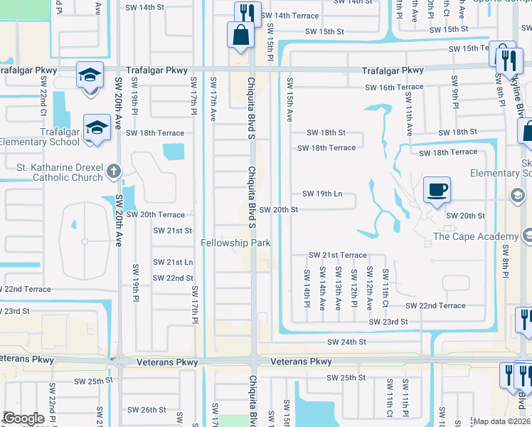 map of restaurants, bars, coffee shops, grocery stores, and more near 2010 Southwest 15th Place in Cape Coral