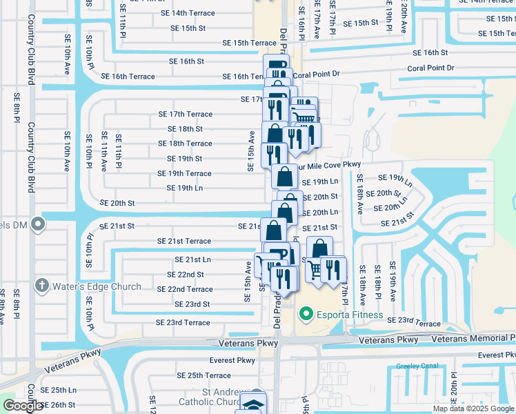 map of restaurants, bars, coffee shops, grocery stores, and more near 1516 Southeast 20th Street in Cape Coral