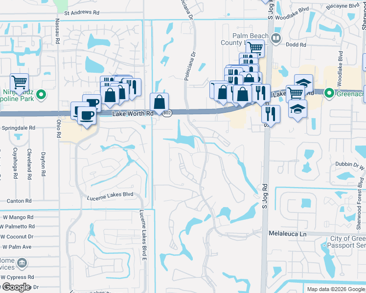 map of restaurants, bars, coffee shops, grocery stores, and more near 4365 Trevi Court in Lake Worth