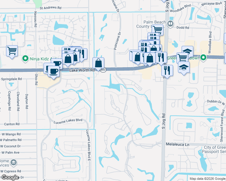map of restaurants, bars, coffee shops, grocery stores, and more near 4365 Trevi Court in Lake Worth