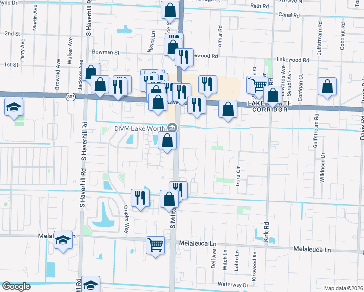 map of restaurants, bars, coffee shops, grocery stores, and more near 4465 Cotswold Hills Drive in Lake Worth