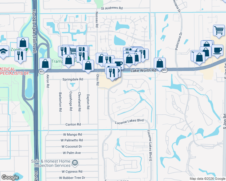 map of restaurants, bars, coffee shops, grocery stores, and more near 4195 Pine Green Run in Lake Worth