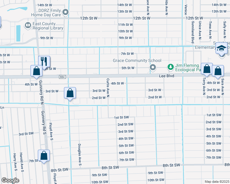 map of restaurants, bars, coffee shops, grocery stores, and more near 4013 3rd Street West in Lehigh Acres