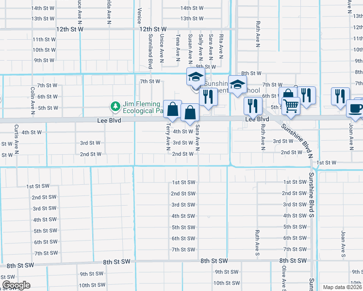 map of restaurants, bars, coffee shops, grocery stores, and more near 3511 3rd Street West in Lehigh Acres