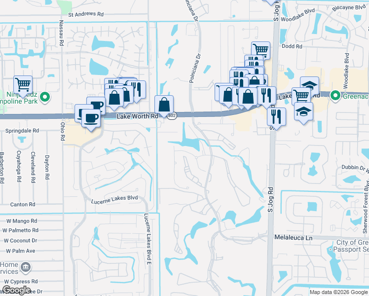 map of restaurants, bars, coffee shops, grocery stores, and more near 4365 Trevi Court in Lake Worth