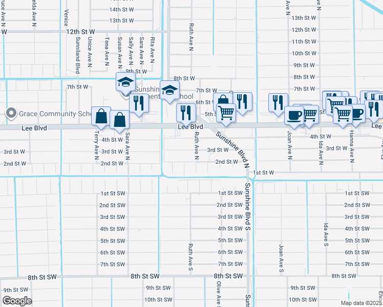 map of restaurants, bars, coffee shops, grocery stores, and more near 3303 3rd Street West in Lehigh Acres