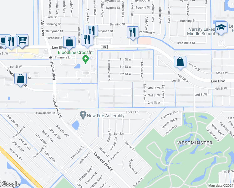 map of restaurants, bars, coffee shops, grocery stores, and more near 5316 3rd Street West in Lehigh Acres