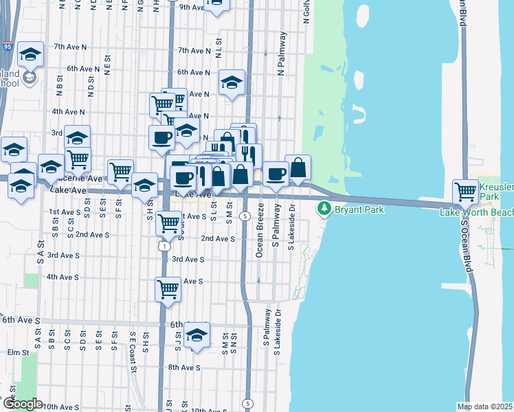map of restaurants, bars, coffee shops, grocery stores, and more near 31 Ocean Breeze in Lake Worth