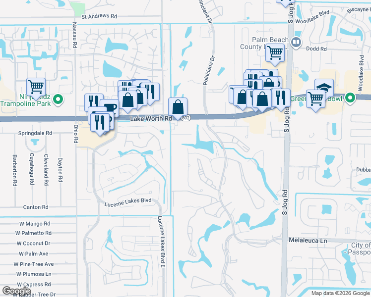map of restaurants, bars, coffee shops, grocery stores, and more near 4365 Trevi Court in Lake Worth
