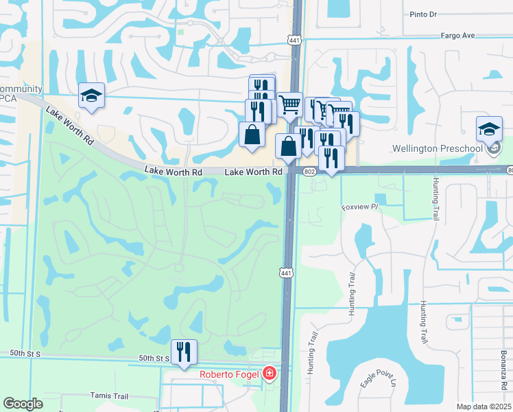 map of restaurants, bars, coffee shops, grocery stores, and more near 10172 Andover Coach Circle in Lake Worth