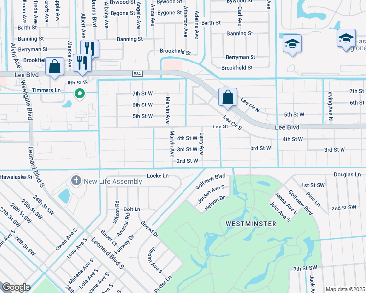 map of restaurants, bars, coffee shops, grocery stores, and more near 5208 2nd Street West in Lehigh Acres