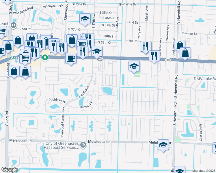 map of restaurants, bars, coffee shops, grocery stores, and more near 25 Ricks Drive in Lake Worth