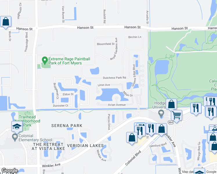 map of restaurants, bars, coffee shops, grocery stores, and more near 4239 Liron Avenue in Fort Myers