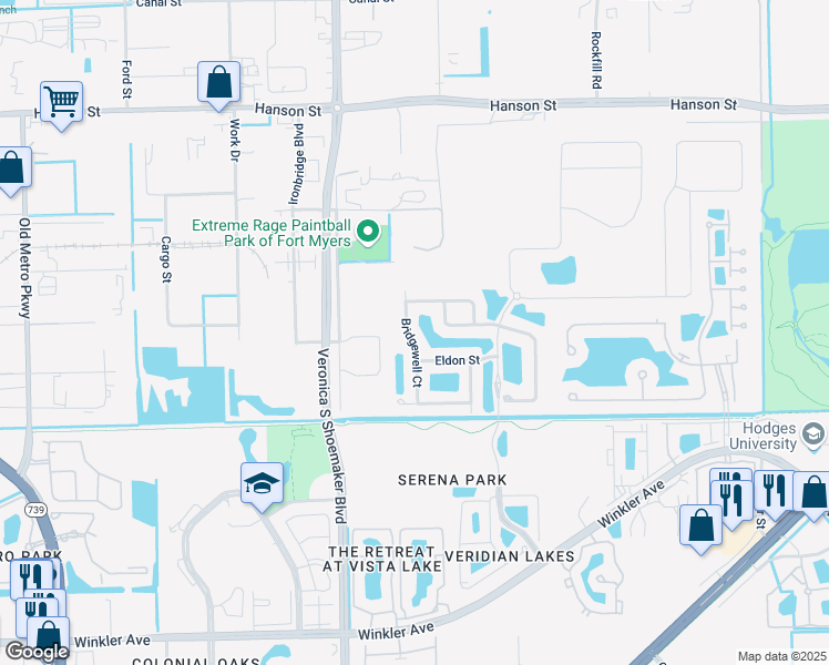 map of restaurants, bars, coffee shops, grocery stores, and more near 3501 Bridgewell Court in Fort Myers