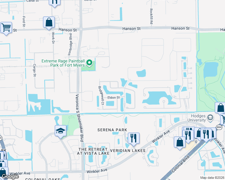 map of restaurants, bars, coffee shops, grocery stores, and more near 3892 King Williams Street in Fort Myers
