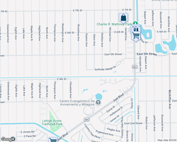 map of restaurants, bars, coffee shops, grocery stores, and more near 410 Dayton Avenue in Lehigh Acres