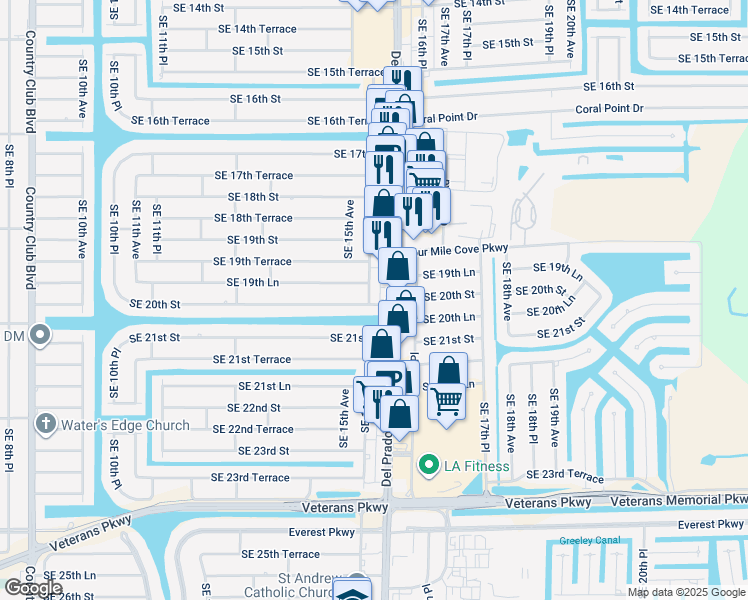map of restaurants, bars, coffee shops, grocery stores, and more near 1925 Southeast 15th Place in Cape Coral