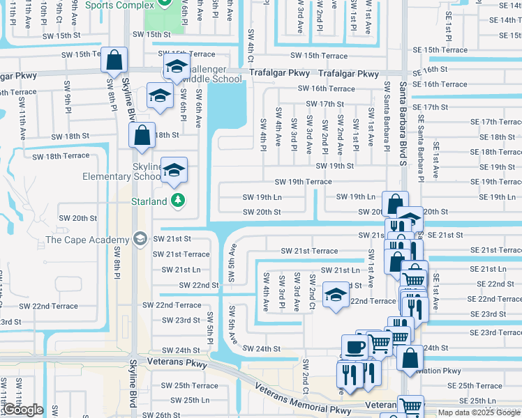 map of restaurants, bars, coffee shops, grocery stores, and more near 419 Southwest 20th Street in Cape Coral