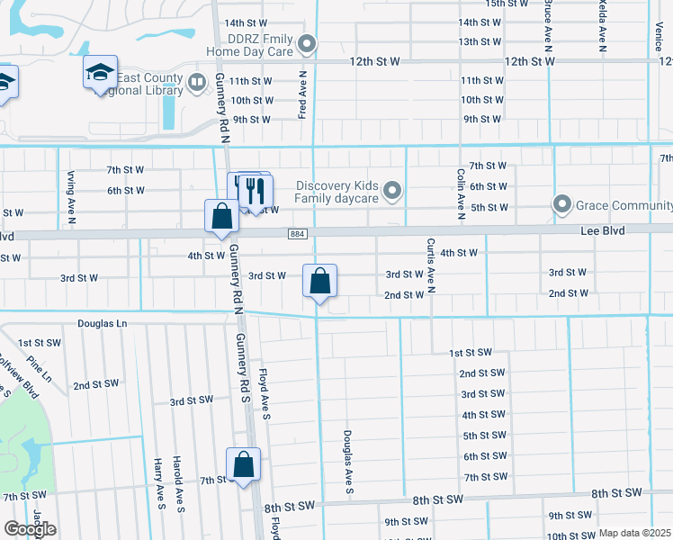 map of restaurants, bars, coffee shops, grocery stores, and more near 4214 3rd Street West in Lehigh Acres