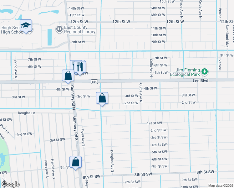 map of restaurants, bars, coffee shops, grocery stores, and more near 4200 4th Street West in Lehigh Acres