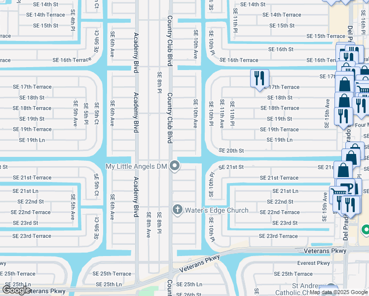 map of restaurants, bars, coffee shops, grocery stores, and more near 911 Southeast 19th Lane in Cape Coral