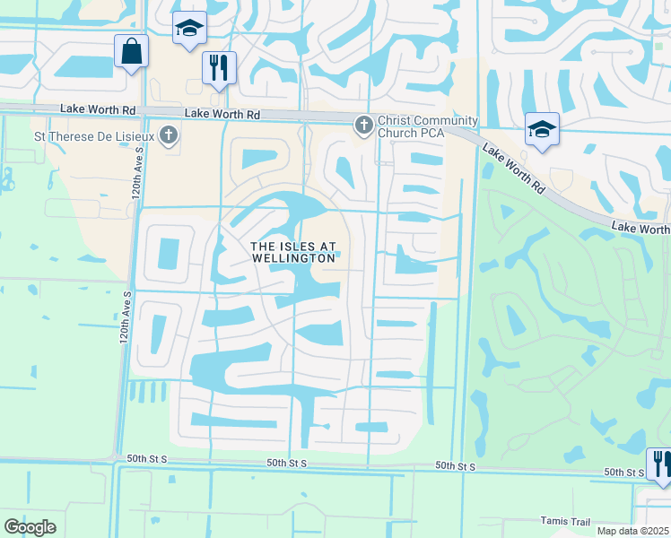map of restaurants, bars, coffee shops, grocery stores, and more near Nautica Court in Wellington