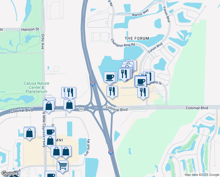 map of restaurants, bars, coffee shops, grocery stores, and more near 9350 Dynasty Drive in Fort Myers
