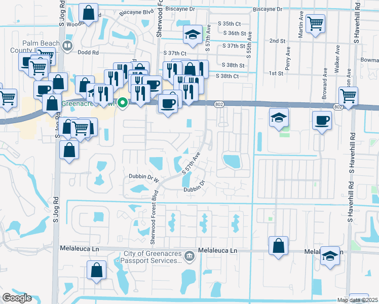 map of restaurants, bars, coffee shops, grocery stores, and more near 921 Keystone Way in Greenacres